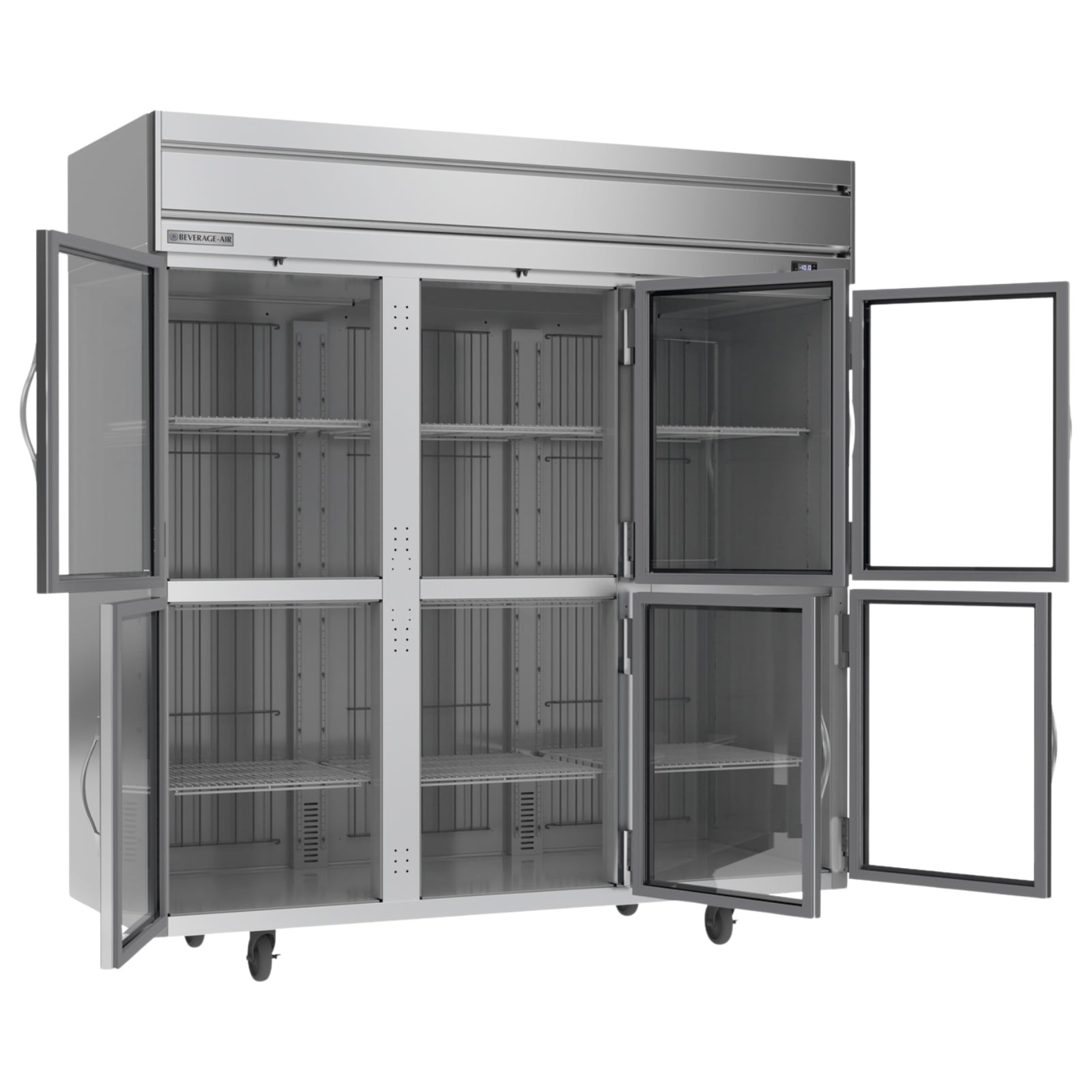 Beverage Air HF3HC-1HG 78" 6 Glass Half Door Top Mount Reach-In Freezer | 69.1 Cu. Ft.