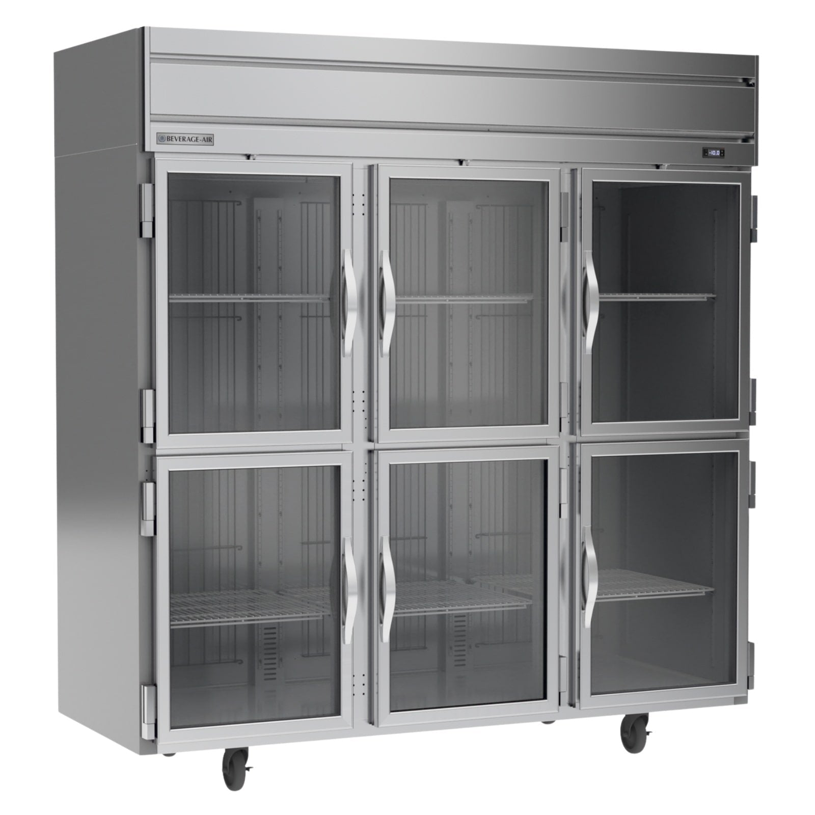 Beverage Air HF3HC-1HG 78" 6 Glass Half Door Top Mount Reach-In Freezer | 69.1 Cu. Ft.