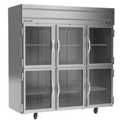 Beverage Air HF3HC-1HG 78" 6 Glass Half Door Top Mount Reach-In Freezer | 69.1 Cu. Ft.