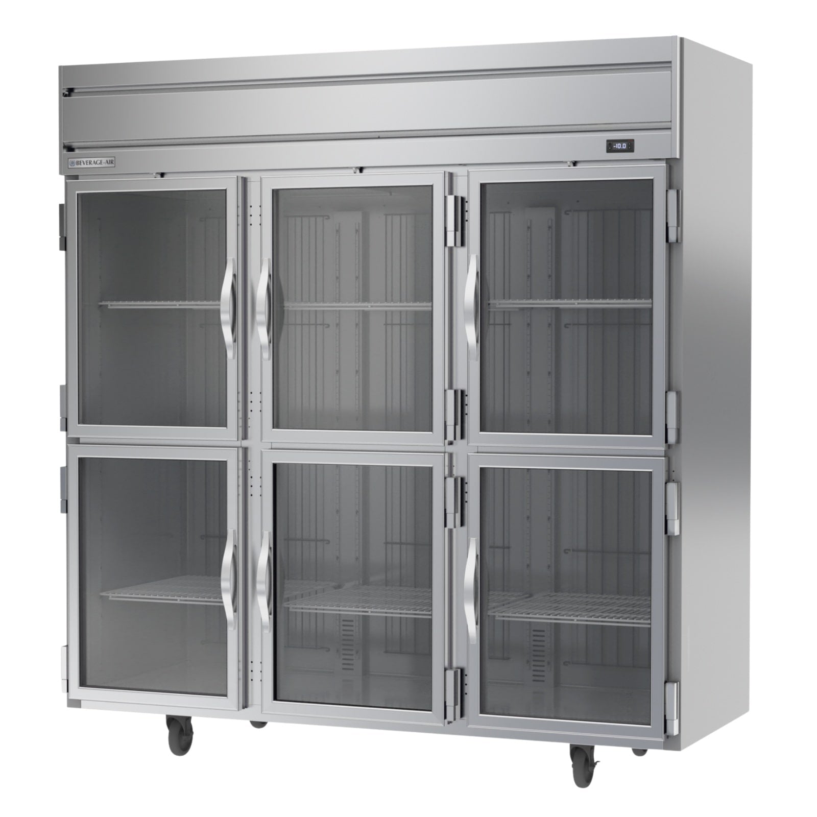 Beverage Air HF3HC-1HG 78" 6 Glass Half Door Top Mount Reach-In Freezer | 69.1 Cu. Ft.