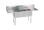 BK Resources BKS-3-1620-14-18T 3 Compartment Sink w/18" Left and Right Drainboards - Galvanized Legs | 84" Length