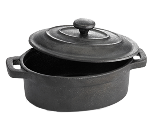 Tablecraft CW30112 Cast Iron 8oz. Oval Casserole Server w/ Lid
