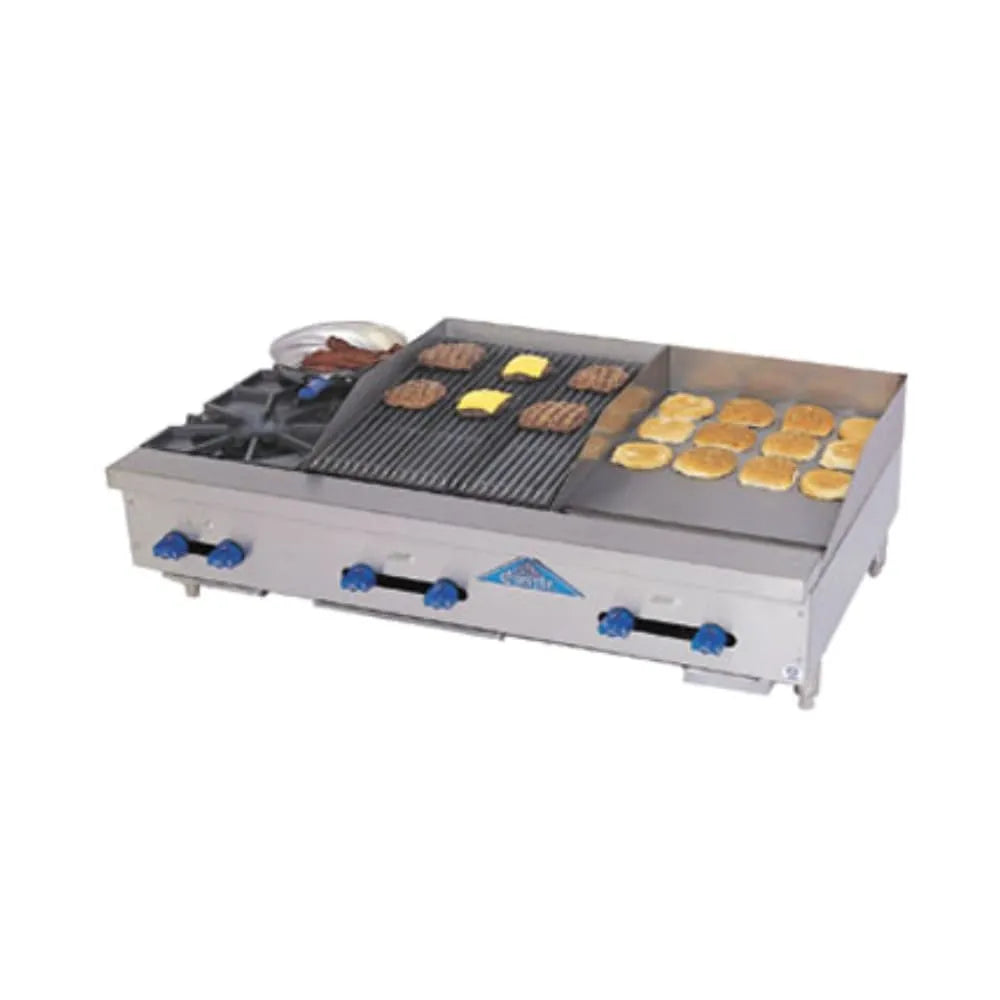 Comstock-Castle FHP60-2RB-24B 60" Countertop Gas Hot Plate, Griddle, Charbroiler & Cheesemelter Combo | 170,000 BTU