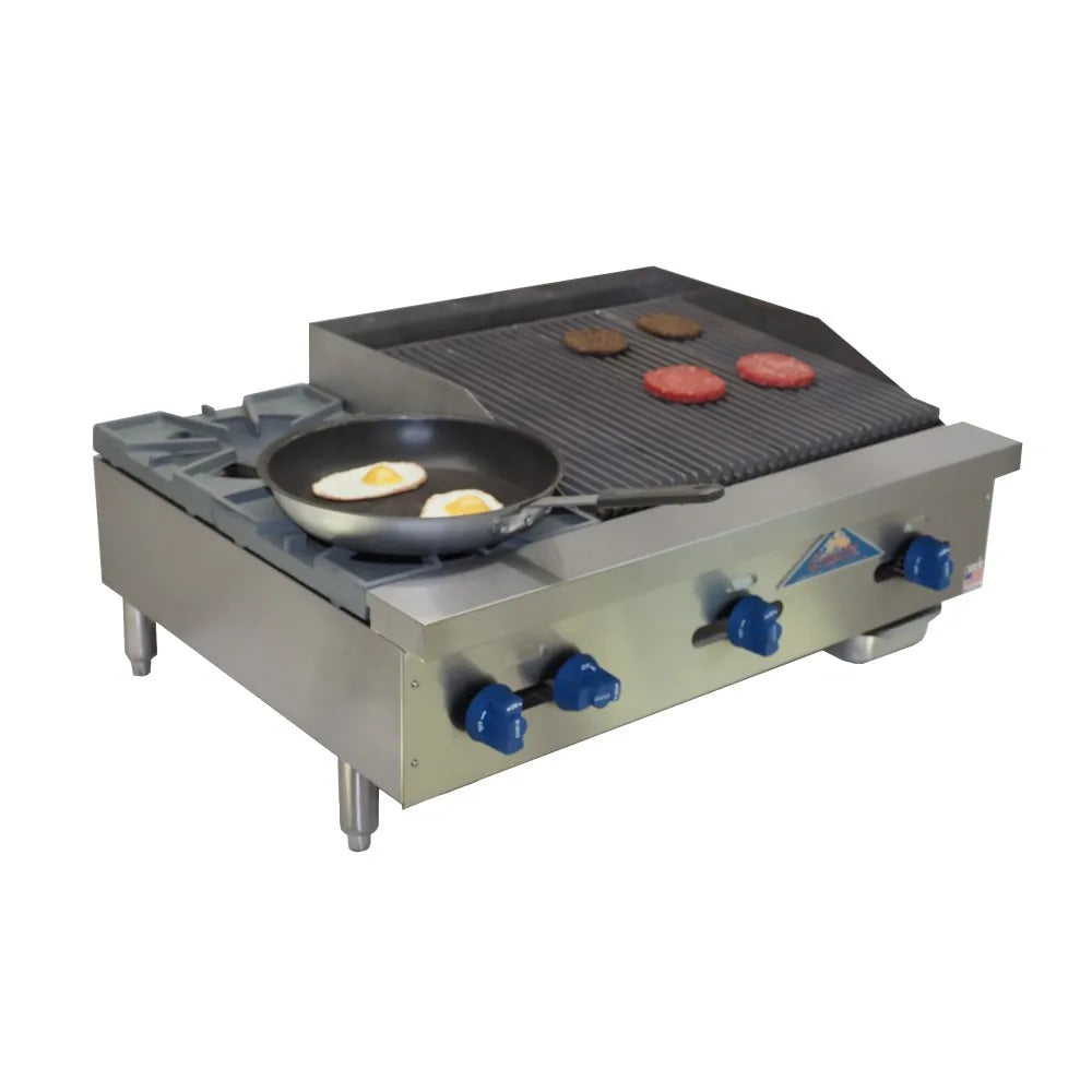 Comstock-Castle FHP36-2RB 36" Gas Countertop 2-Hotplate / Charbroiler Combo | 120,000 BTU