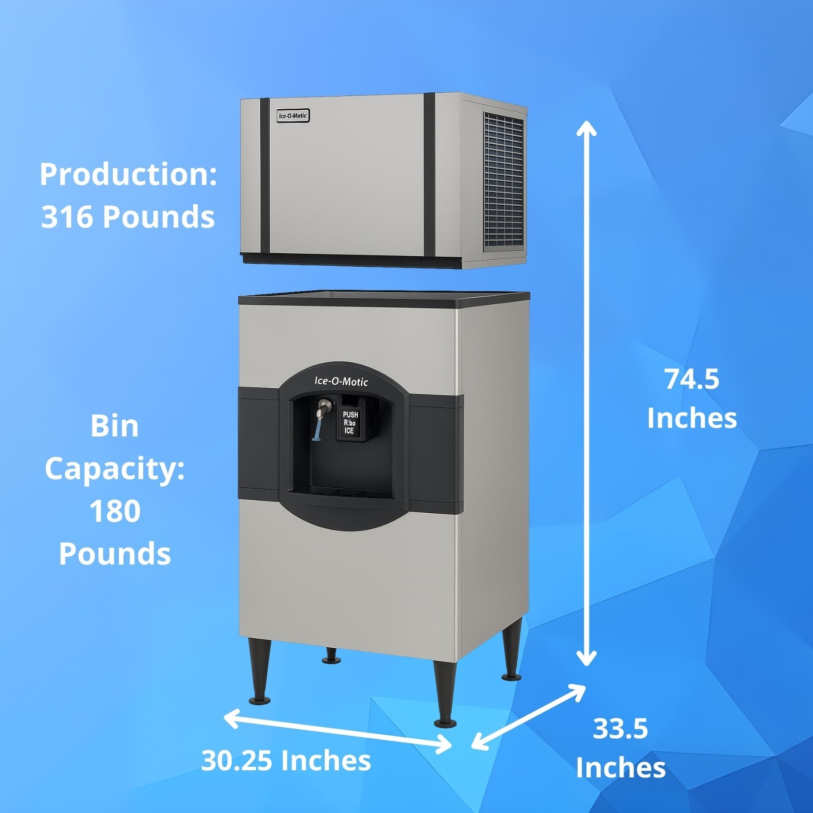 Ice-O-Matic CIM0330FA+CD40130 313 lb. Air Cooled Full Cube Ice Machine Head w/ 180 lb. Ice Bin
