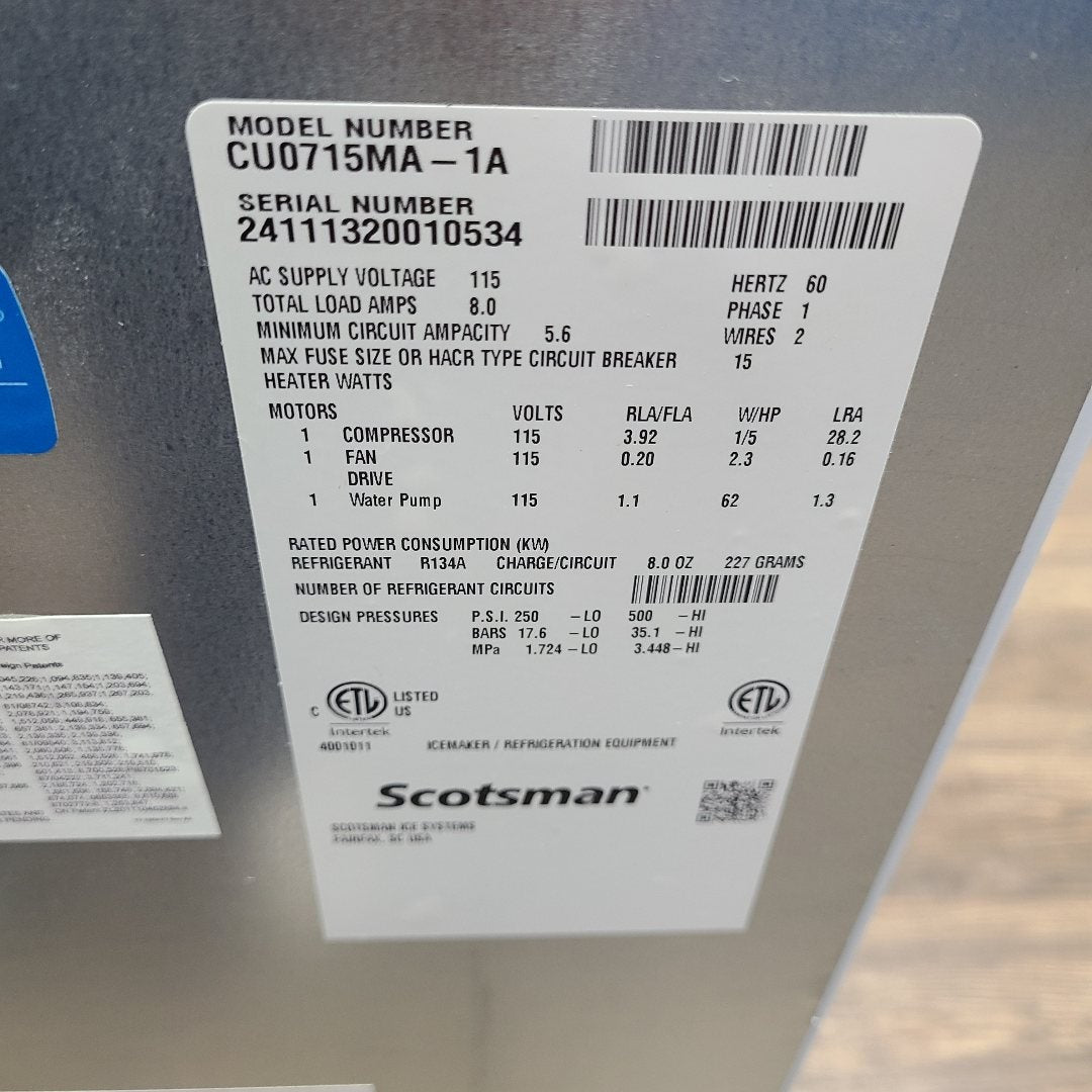 Scotsman CU0715MA-1 Air Cooled Undercounter Ice Machine (Demo Unit 0534)