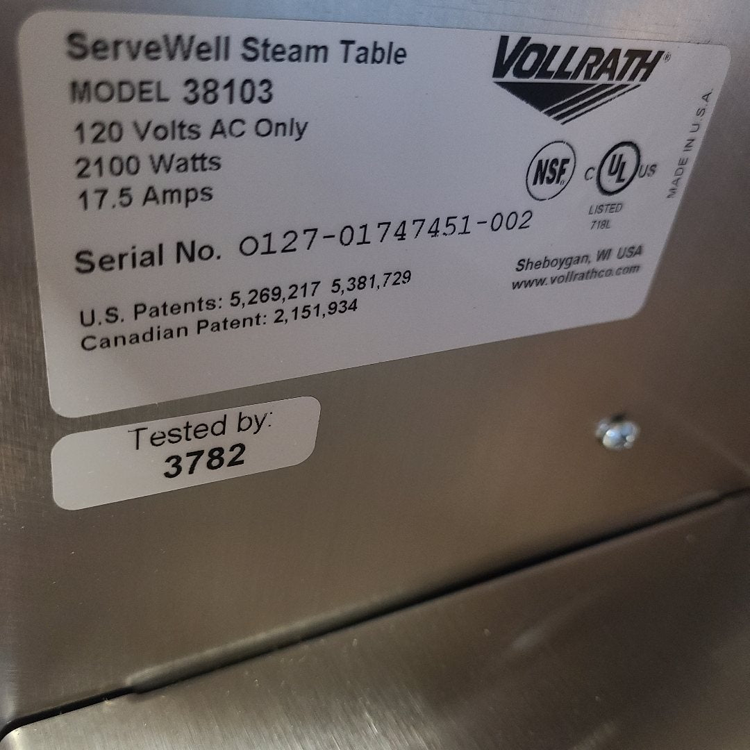 Vollrath 38103 Steam Table (Scratch & Dent) No. 1029935