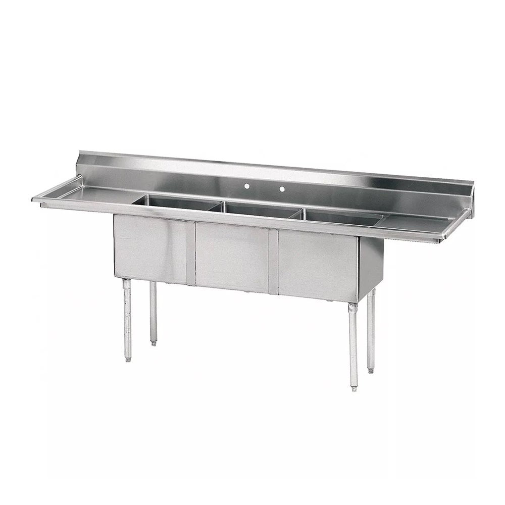 Advance Tabco FE-3-1014-15RL 60" x 20" 3-Compartment Fabricated Sink w/ 10" Right & Left Drainboards