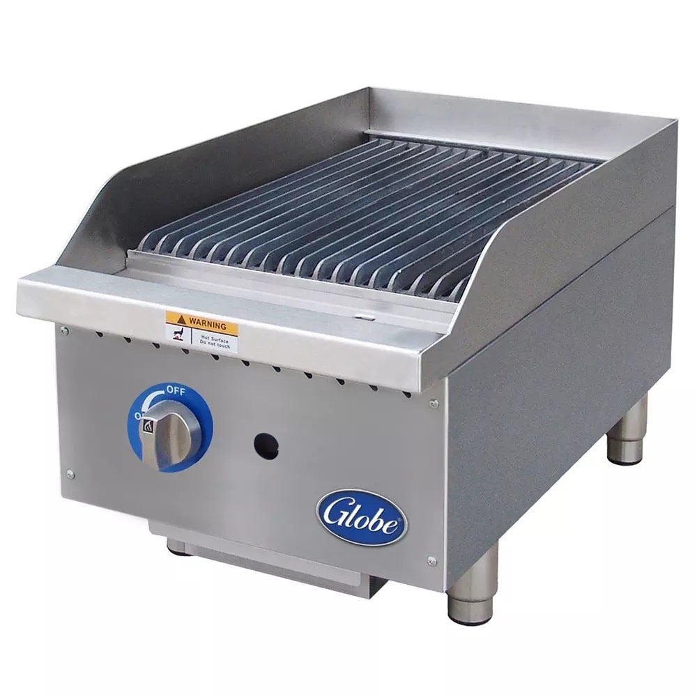 Globe GCB15G-RK 15" Lava Rock Gas Charbroiler | 40,000 BTU