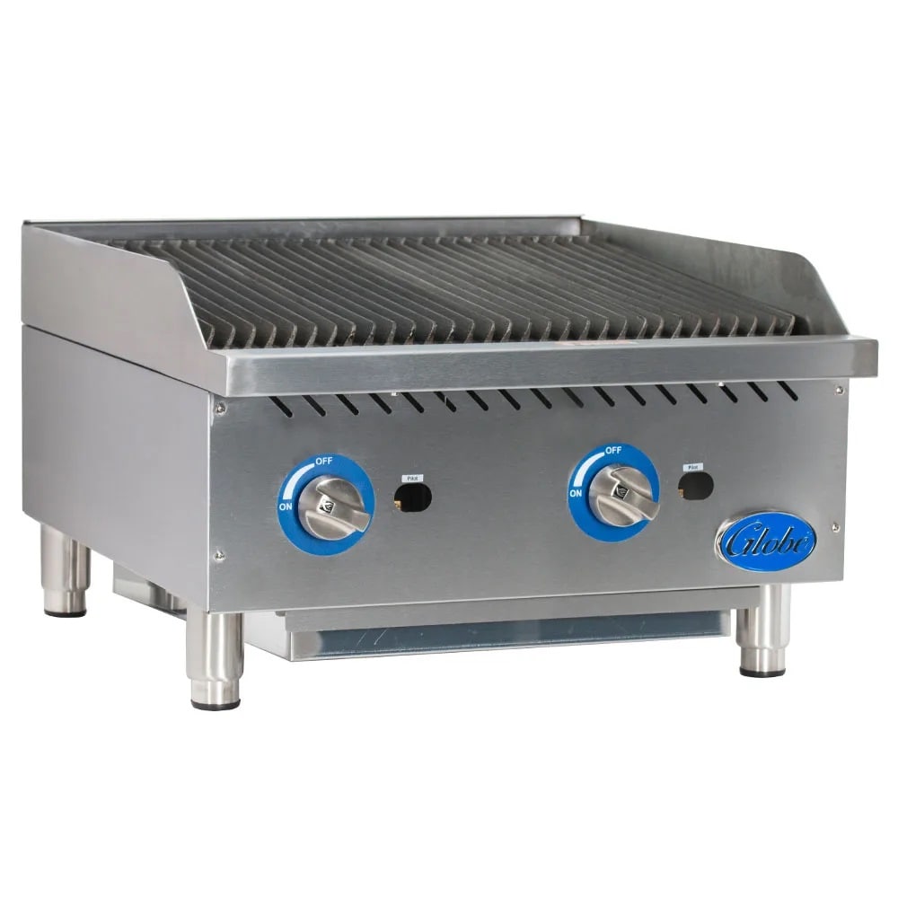 Globe GCB24G-RK 24" Lava Rock Gas Charbroiler | 80,000 BTU