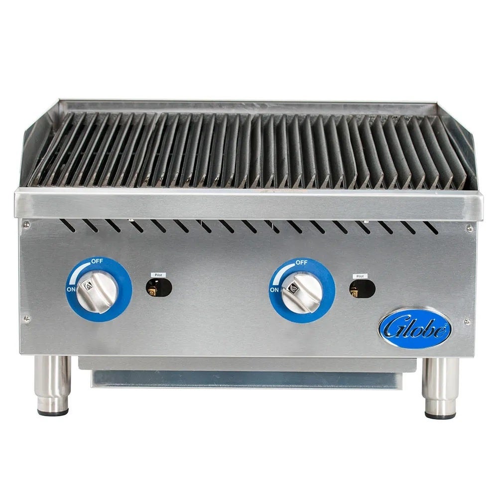 Globe GCB24G-SR 24" Stainless Steel Radiant Gas Charbroiler | 80,000 BTU