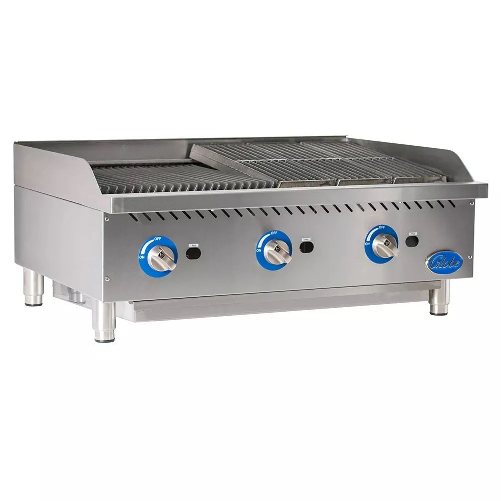 Globe GCB36G-SR 36" Stainless Steel Radiant Gas Charbroiler | 120,000 BTU