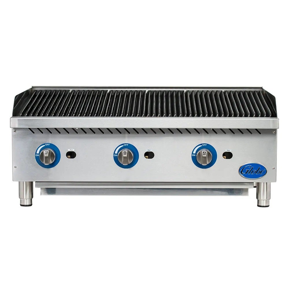 Globe GCB36G-SR 36" Stainless Steel Radiant Gas Charbroiler | 120,000 BTU