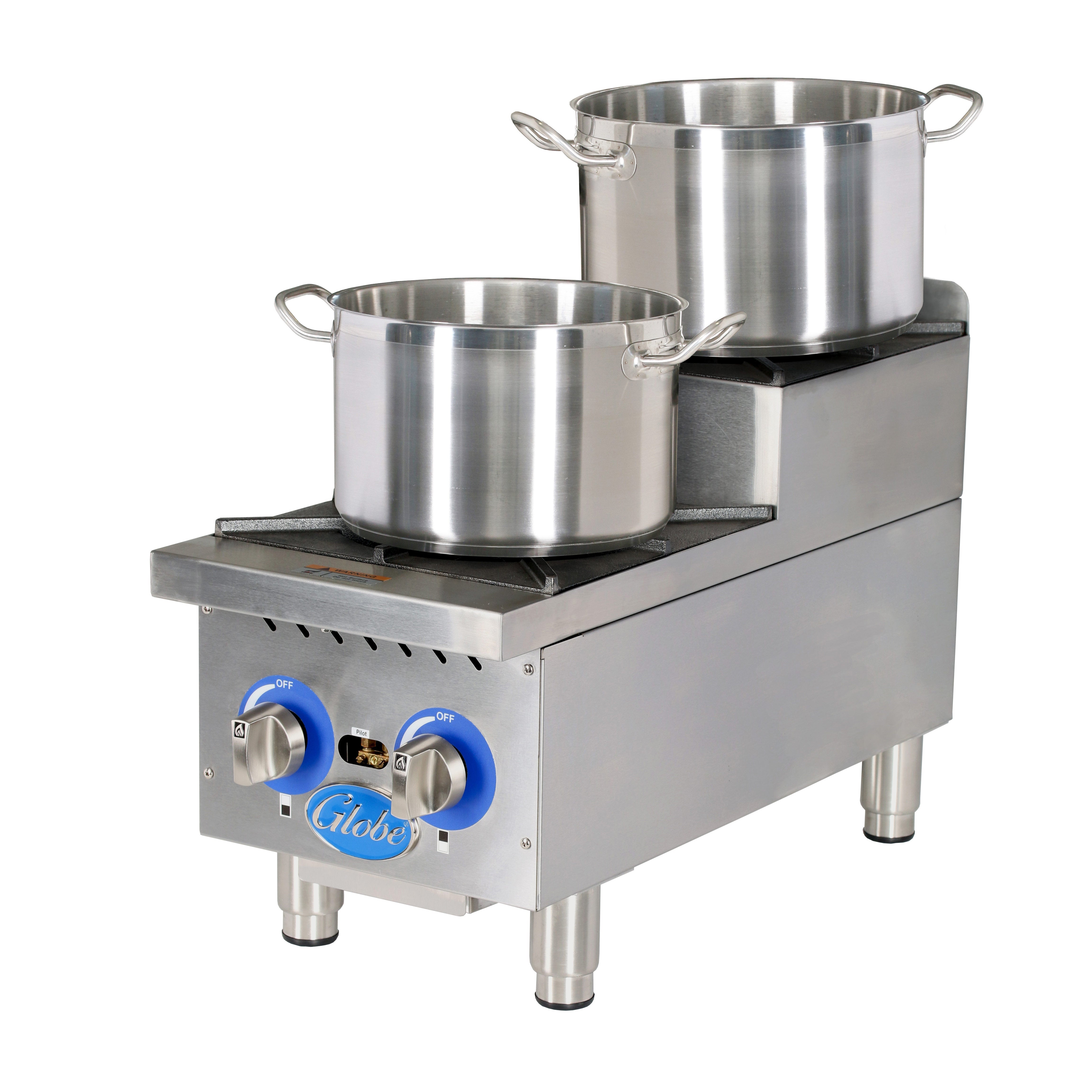 Globe GHPSU212G 2 Burner Gas Countertop Step-Up Hot Plate | 60,000 BTU