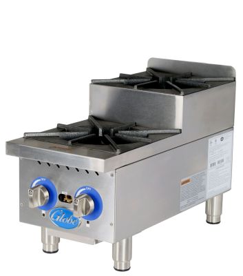 Globe GHPSU212G 2 Burner Gas Countertop Step-Up Hot Plate | 60,000 BTU