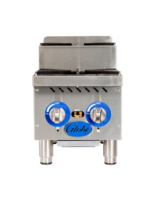 Globe GHPSU212G 2 Burner Gas Countertop Step-Up Hot Plate | 60,000 BTU