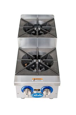 Globe GHPSU212G 2 Burner Gas Countertop Step-Up Hot Plate | 60,000 BTU
