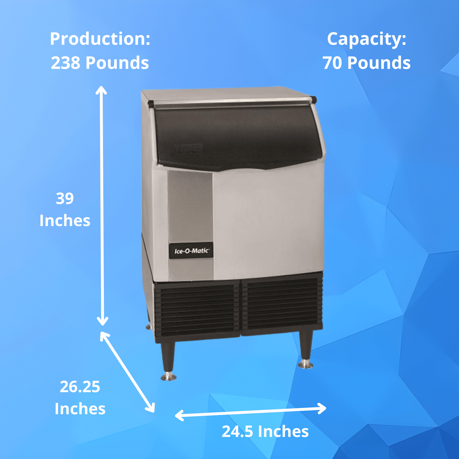 Ice-O-Matic ICEU220FA 238 lb. Air Cooled Undercounter Full Cube Ice Machine | 70 lb. Bin