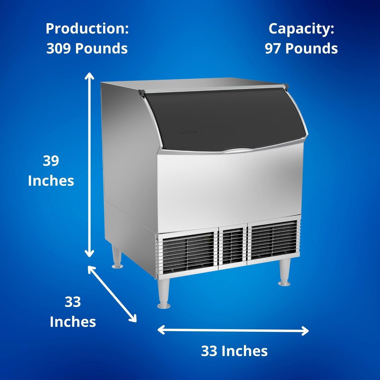 Ice-O-Matic ICEU300HA 309 lb. Air Cooled Undercounter Half Cube Ice Machine | 97 lb. Bin