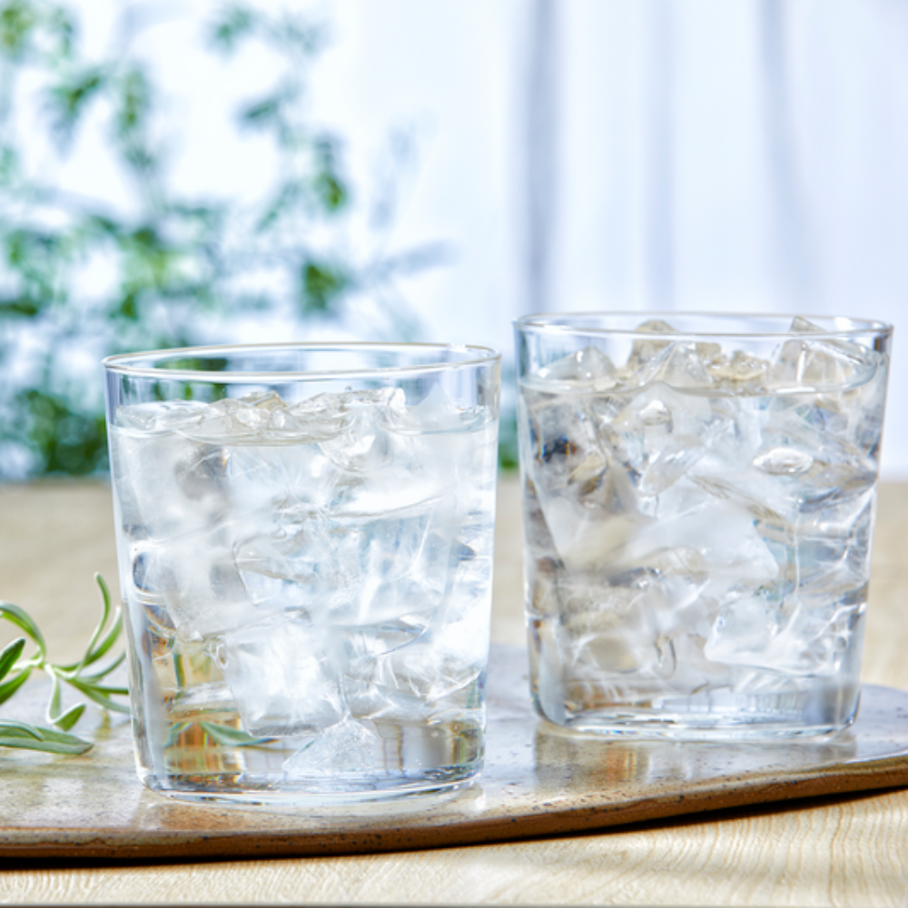 Two glasses of ice and water