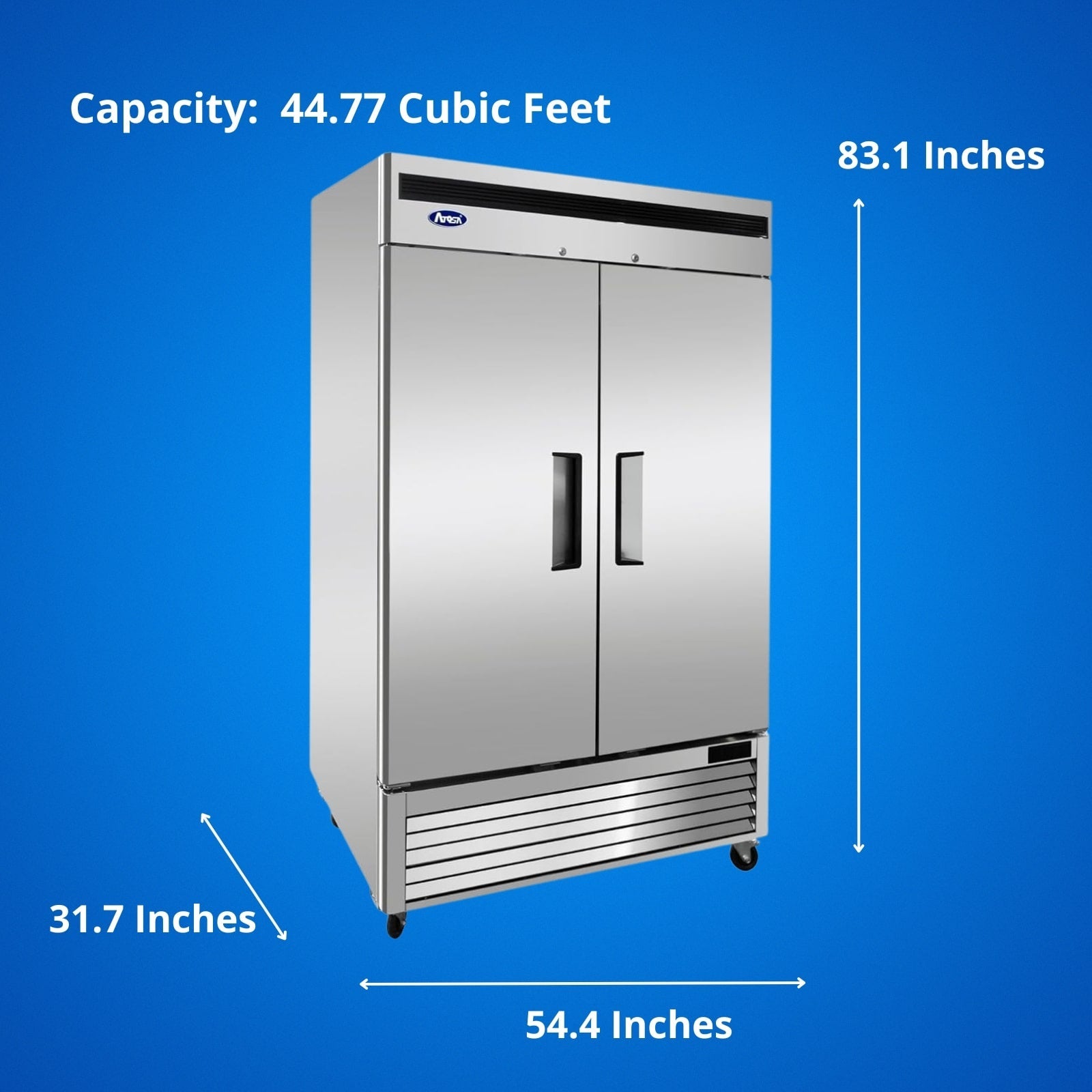 Atosa MBF8503GR 55" 2-Solid Door Bottom Mount Reach-In Freezer | 44.8 Cu. Ft.