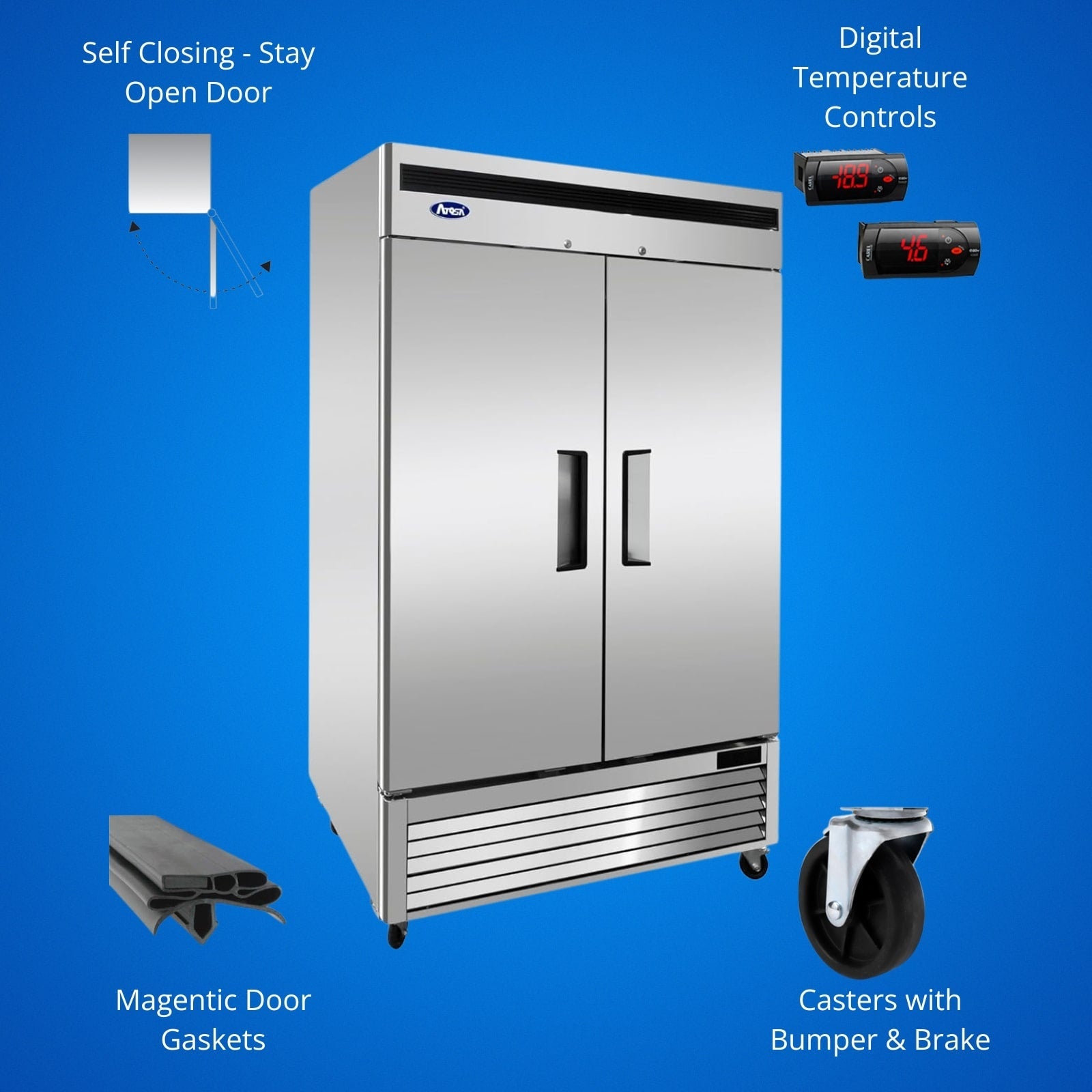 Atosa MBF8503GR 55" 2-Solid Door Bottom Mount Reach-In Freezer | 44.8 Cu. Ft.
