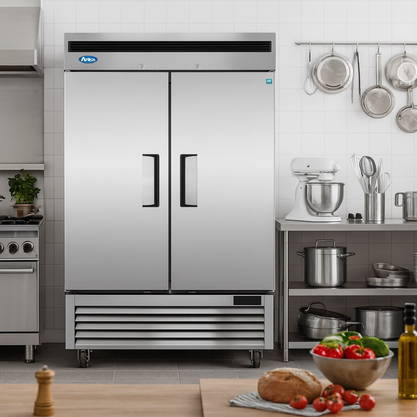 Atosa MBF8503GR 55" 2-Solid Door Bottom Mount Reach-In Freezer | 44.8 Cu. Ft.