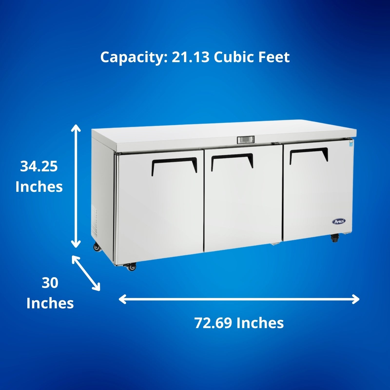 Atosa MGF8404GR 73" 3-Solid Door Undercounter Reach-In Refrigerator | 21.1 Cu. Ft.