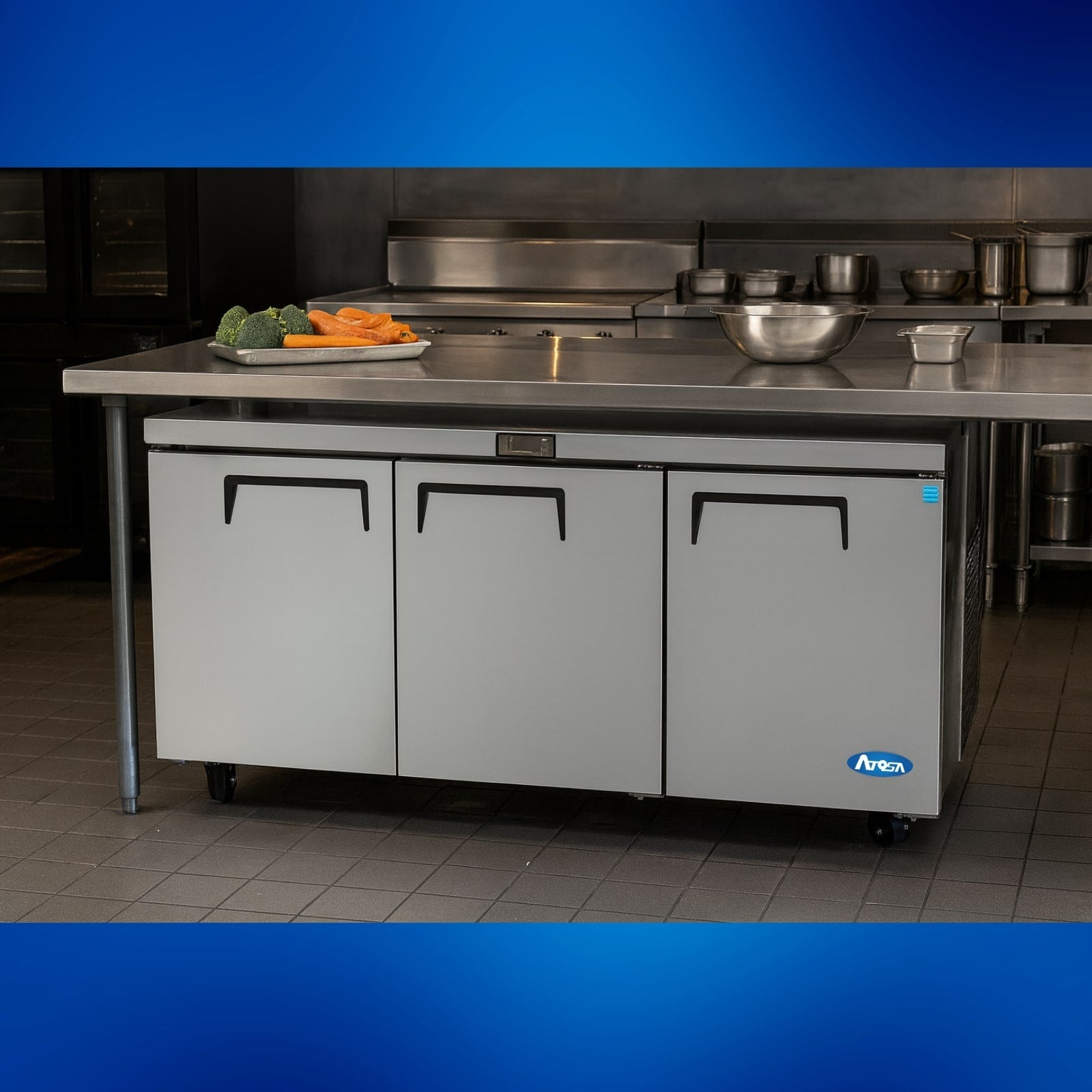Atosa MGF8404GR 73" 3-Solid Door Undercounter Reach-In Refrigerator | 21.1 Cu. Ft.