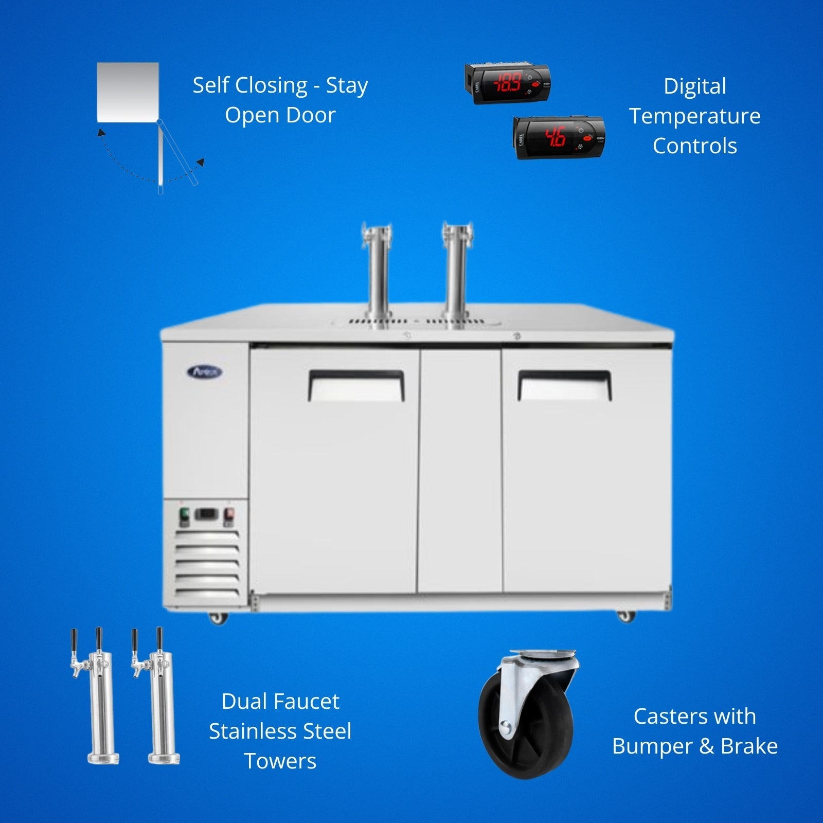 Atosa MKC68GR 68" 2-Dual Faucet Draft Beer Cooler | (3) 1/2 Kegs