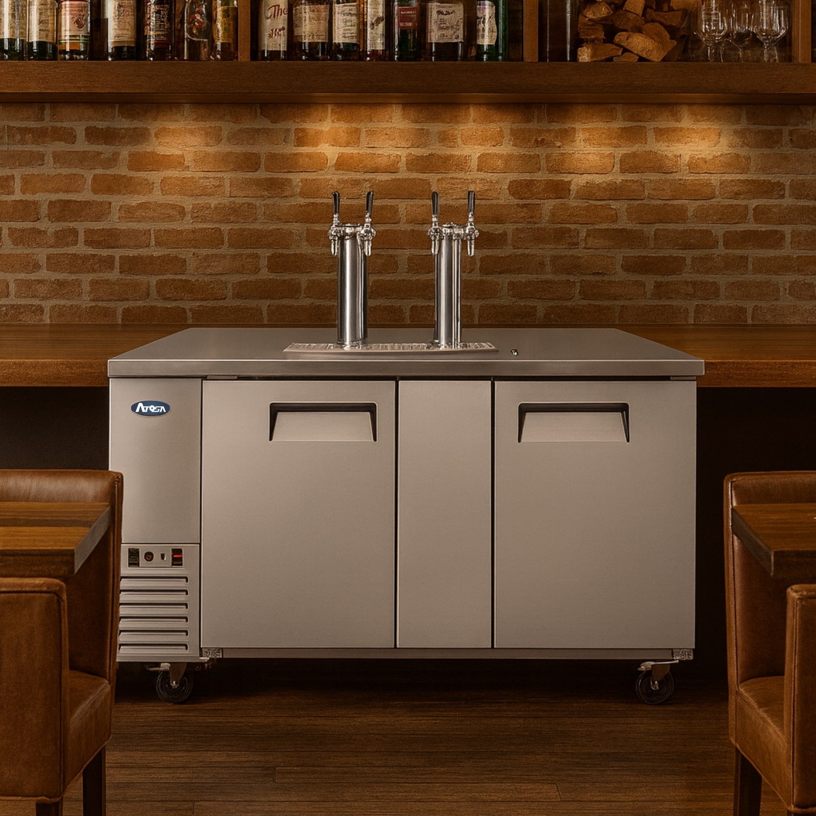 Atosa MKC68GR 68" 2-Dual Faucet Draft Beer Cooler | (3) 1/2 Kegs