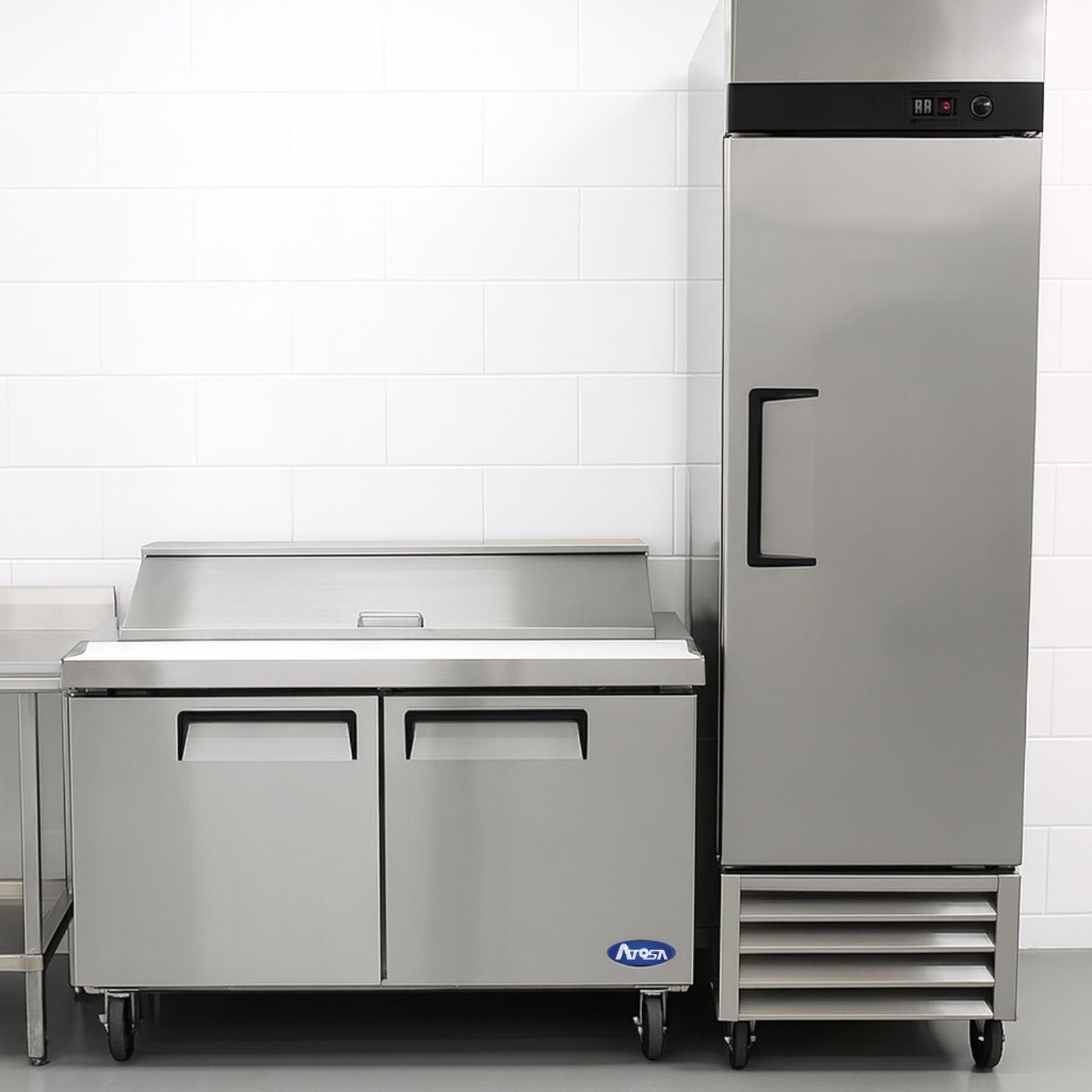 Atosa MSF8303GR 61" 2-Solid Door Rear Mount Refrigerated Sandwich Prep Table | (16) 1/6 Pan
