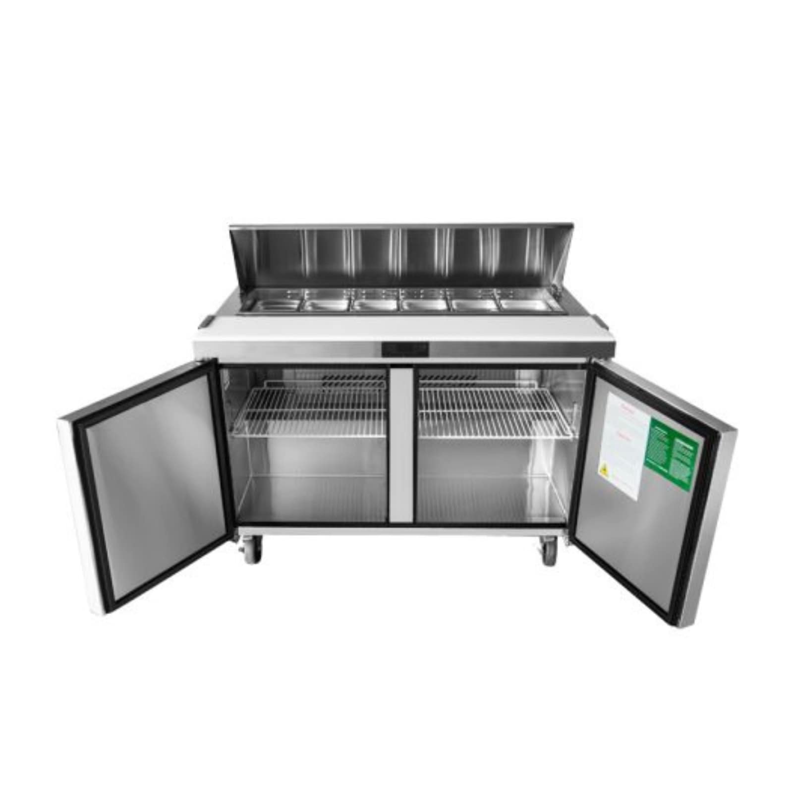 Atosa MSF8303GR 61" 2-Solid Door Rear Mount Refrigerated Sandwich Prep Table | (16) 1/6 Pan