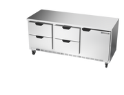 Beverage Air WTRD72AHC-4-FLT 72" 4 Drawer 1 Door Worktop Refrigerator with Flat Top | 17.88 Cu. Ft.
