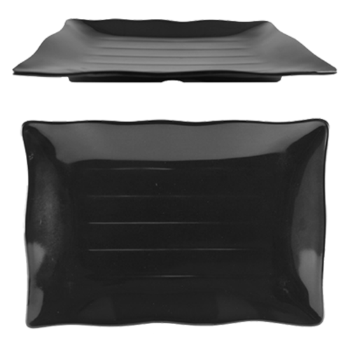 Thunder Group 24120BK 11-1/4" x 7-1/4" Black Square Melamine Wave Plate | Case of 12