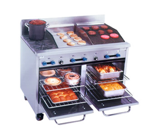 Comstock-Castle F3218-18-1.5RB 48" Gas 2-Burner, Charbroiler & Griddle Range w/ (2) Space Saver Ovens | 178,000 BTU