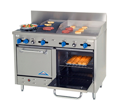 Comstock-Castle F3218-24-1RB 48" Gas 2-Burner, Griddle & Charbroiler Range w/ (2) Space Saver Ovens | 180,000 BTU