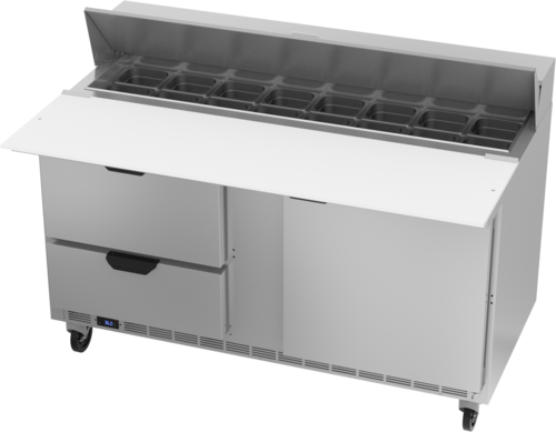 Beverage Air SPED60HC-16C-2 60" 2 Drawer 1 Door Refrigerated Sandwich Prep Table | (16) 1/6 Pan