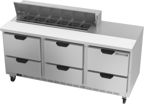Beverage Air SPED72HC-12-6 72" 6 Drawer Refrigerated Sandwich Prep Table | (12) 1/6 Pan