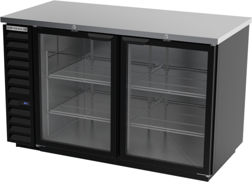 Beverage Air BB58HC-1-FG-B 59" 2 Glass Door Black Food Rated Back Bar Cooler | 21.86 Cu. Ft.
