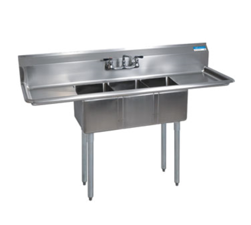 BK Resources BKS-3-1416-12-12T 3 Compartment Sink w/12" Left and Right Drainboards - Galvanized Legs | 66.5" Length