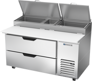 Beverage Air DPD60HC-2 60" 2 Drawer Refrigerated Pizza Prep Table | 17 Cu. Ft.