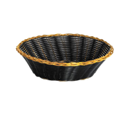 Tablecraft 875B Black w/ Gold Trim Round Ratton Basket | 8" x 2"