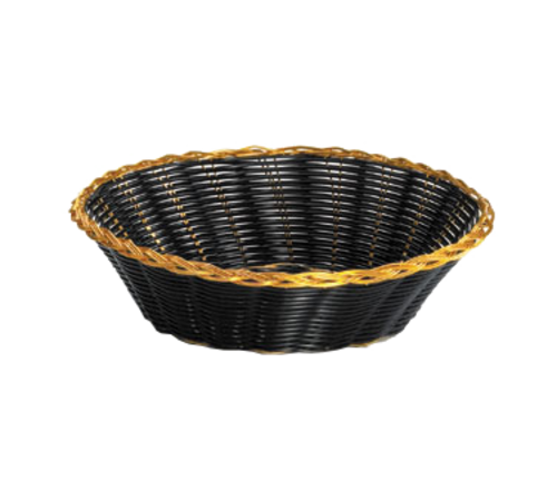Tablecraft 875B Black w/ Gold Trim Round Ratton Basket | 8" x 2"