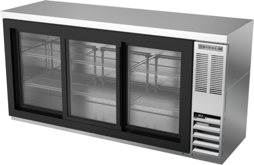 Beverage Air BB72HC-1-F-GS-S-27 72" 3 Glass Door Stainless Steel Food Rated Back Bar Cooler w/ Stainless Top | 19.92 Cu. Ft.