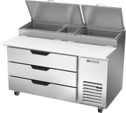 Beverage Air DPD60HC-3 60" 3 Drawer Refrigerated Pizza Prep Table | 17 Cu. Ft.