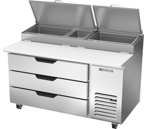 Beverage Air DPD60HC-3 60" 3 Drawer Refrigerated Pizza Prep Table | 17 Cu. Ft.
