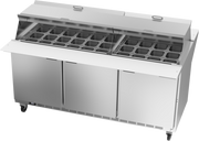 Beverage Air SPE72HC-30M-DS 72" 3 Door Mega Top Dual Side Refrigerated Sandwich Prep Table | (30) 1/6 Pan