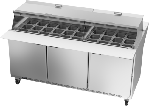 Beverage Air SPE72HC-30M-DS 72" 3 Door Mega Top Dual Side Refrigerated Sandwich Prep Table | (30) 1/6 Pan