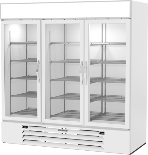 Beverage Air MMRF72-1-B-WW White 3 Glass Door Dual Temp Refrigerator Freezer Merchandiser | 64.47 Cu. Ft.